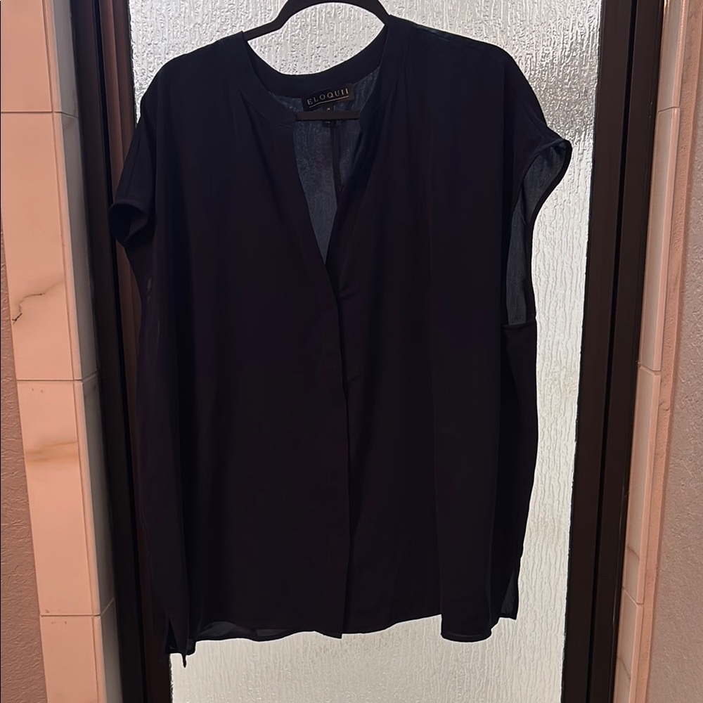 Eloquii Navy Boxy Cap Sleeve Blouse